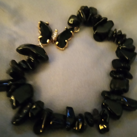 *SALE* GENUINE ONYX BUTTERFLY BRACELET SET OF TWO FITS 6-8 IN FACETED BUTTERFLY - Picture 2 of 3